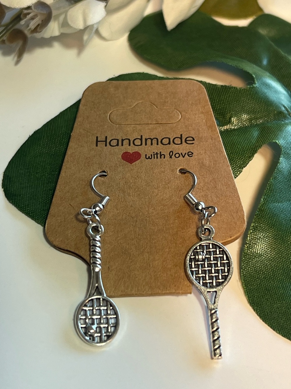 Handmade Silver Tennis Racket Earrings -
